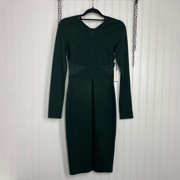 NWT Babaton Scarab Green Fluoresce Long sleeve Mesh Cutout Mini Dress Size 2 - Picture 4 of 10